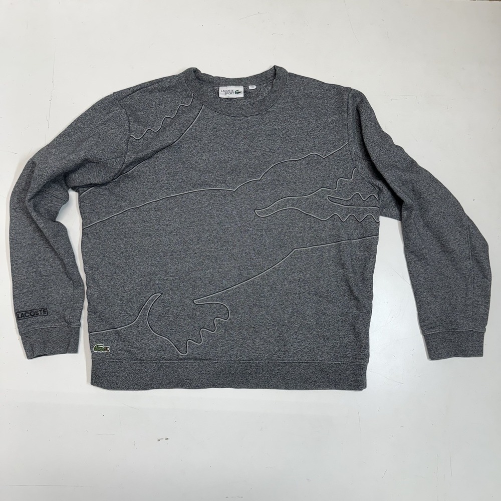 Lacoste Sport Crew Neck Sweater Big Croc‎ Outline Men's Size XL Gray Fleece